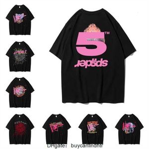 Hombres Mujeres Mejor calidad Espuma Impresión Araña Web Patrón Camiseta Moda Top Tees Pink Young Thug Sp5der 555555 Camiseta Za8d