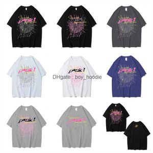 Mannen Vrouwen Beste Kwaliteit Schuimende Afdrukken Spinnenweb Patroon T-shirt Fashion Top Tees Roze Young Thug Sp5der 555555 T-shirt PF0P