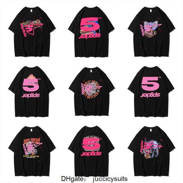 Hommes Femmes Meilleure Qualité Mousse Impression Spider Web Motif T-shirt Haut Tendance T-shirts Rose Jeune Thug Sp5der 555555 T-shirt B3EI