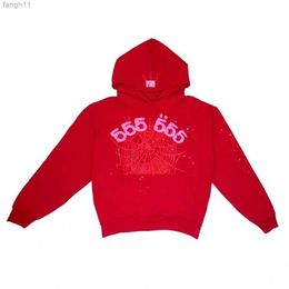 Men Women Best-Quality Hooded Buff Puff Printing 555555 Angel Hoodie Red Color Spider Web Sweatshirts pullover