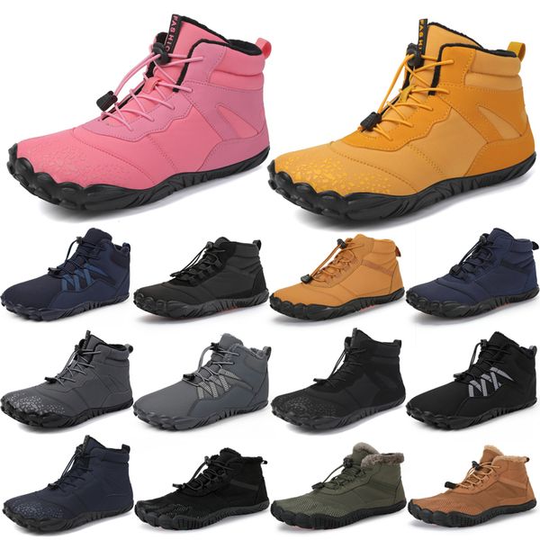 Hombres mujeres botas negro castaño rosa azul marino gris tobillo bota corta piel mantener botines calientes zapatos casuales de algodón al aire libre