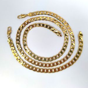Hommes femmes Bracelet collier 14K solide or fin estampillé Hip Hop 7mm 24 pouces Style urbain chaîne à maillons cubains ensembles de bijoux
