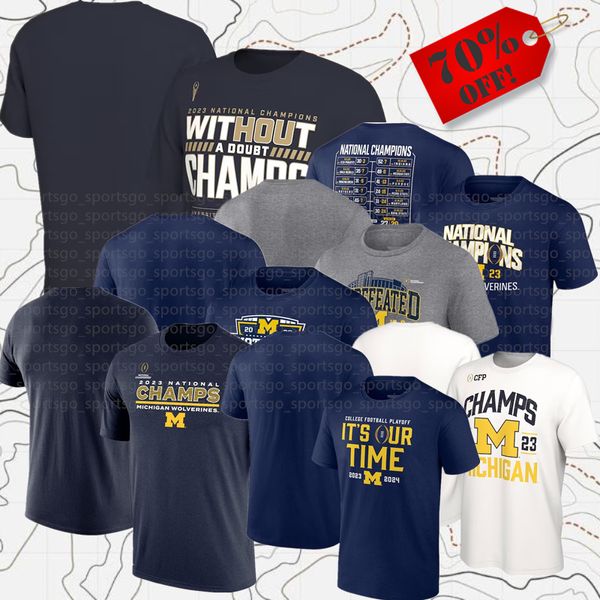 Hommes Femmes Marque Fans USA Michigan Wolverines College Football Playoff 2023 Champions nationaux Tops Tees Adulte Lady Sport T-shirt à manches courtes
