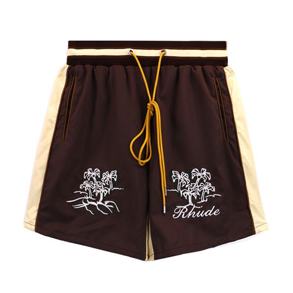 Short brodé avec cordon de serrage pour hommes et femmes, culotte rayée en maille intérieure de qualité supérieure, marron abricot