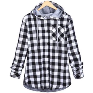 Mannen Vrouwen Casual Rood Plaid Shirts Hooded Lange Mouw Engeland Shirt Tops Mens Harajuku Zwart Geruite blouse paar kleding