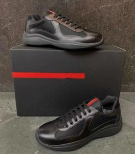 Baskets décontractées pour hommes, coupe de l'amérique! Chaussures de sport à talons bas Cuir verni Nylon Semelle supérieure en caoutchouc Prax Baskets montantes en maille Confortable noir Luxe Designer Taille 38-46