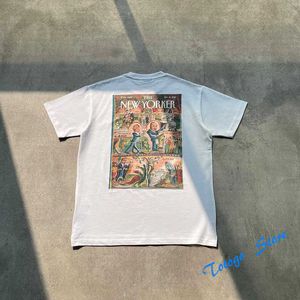Mannen Vrouwen Casual Streetwear Losse de New York Limited KITH TEE Vintage Stempel Comic Print Kith T-shirt Spleet Zoom Korte mouw