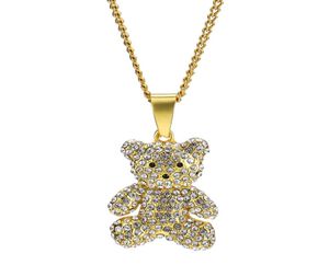 Men Women Charm Gold Silver Bear Pendant ketting Rhinestone Iced Out Out Fashion Hip Hop Sieraden Roestvrij staal Lange ketting Punk Desi9382499