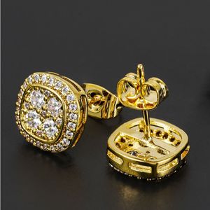 Boucles d'oreilles charmantes pour hommes et femmes, bijoux Hip Hop à la mode, plaqué or jaune blanc, boucles d'oreilles scintillantes en CZ, bijoux cadeau