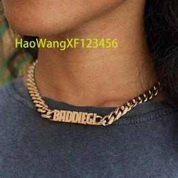 Joyería gruesa para hombres y mujeres, collar de cadena gruesa cubana con nombre personalizado, gargantilla con placa de identificación personalizada, collares personalizados de oro de 18k