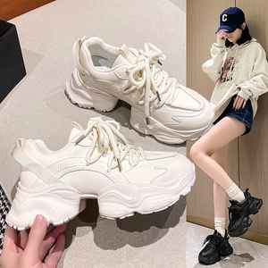 Heren Dames Chunky Sneakers Vrijetijdsschoenen Platform Ronde Neus Dikke zool Veterschoenen Dames Zwart Wit Echt leer Synthetisch Patchwork Dames Herfst BB042