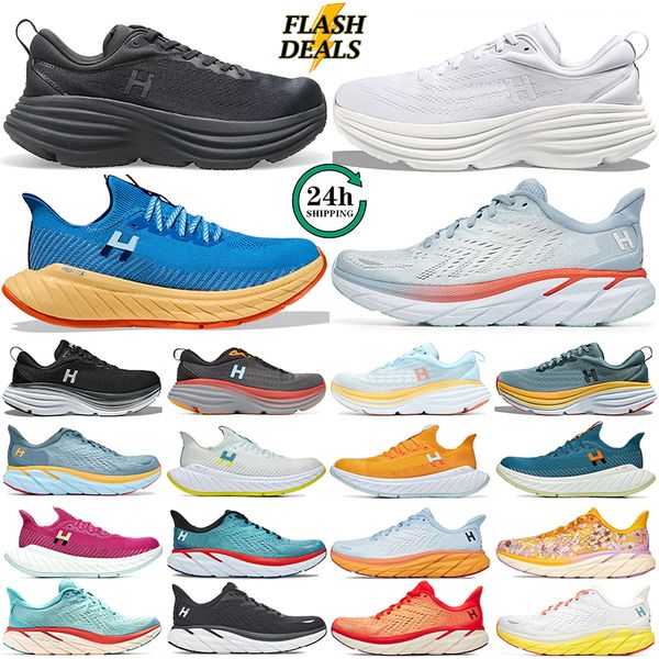 Hombres Mujeres Clifton Bondi 8 Zapatillas para correr Triple Black White Harbor Mist Bellwether Blue Coral Mountain Spring Lunar Rock para hombre entrenadores deportivos zapatillas de deporte