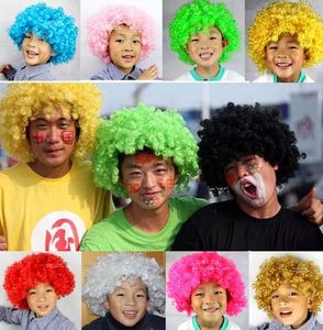 Hommes Femmes Clown Fans Carnaval Perruque Disco Cirque Drôle Déguisement Fête Stag Do Fun Joker Adulte Enfant Costume Afro Cheveux Bouclés Perruque accessoires de fête