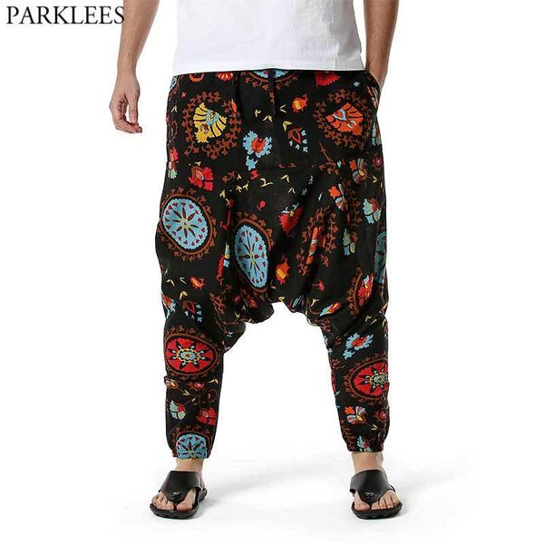 Hommes Femmes Coton Harem Yoga Baggy Genie Boho Pantalon De Mode Imprimé Floral Drop Crotch Hippie Jogger Pantalon De Jogging Coton Respirant 210522