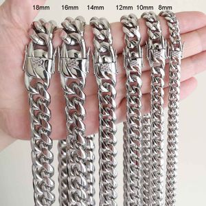 Hombres Mujeres Cadenas cubanas Collar Pulsera 316L Conjuntos de joyas de acero inoxidable Alto pulido Hip Hop Gargantilla Enlace Cierres de seguridad dobles 8 mm-18 mm