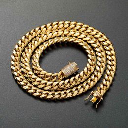 Men Women Cuban Link Chain Hip Hop Necklace Bracelet 18K Gold Ploated Double Safety Clasp met Diamond High Polished Jewelry Sets 10mm Choker