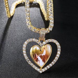 Pendentif Po en forme de cœur d'amour rotatif pour hommes et femmes, sur mesure, Double face, photos, collier, cadeaux en Zircon, 176z