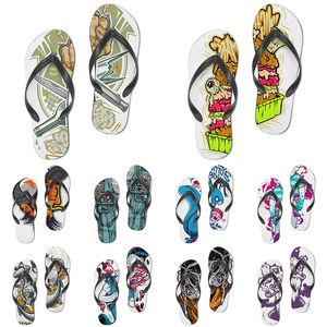 Men Women Custom Slippers Cartoon Design Anime Diy Word Black Witblauw Rood Paarse heren Kleurrijke trainer 214