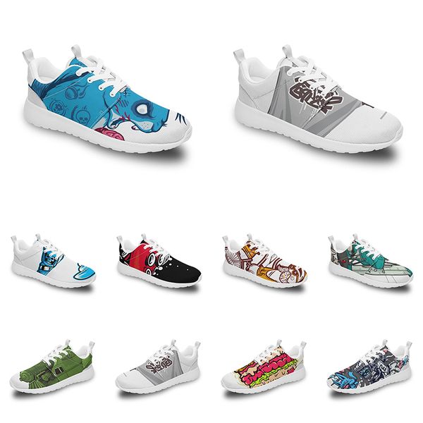 Zapatos deportivos personalizados para hombre y mujer, diseño de animales de dibujos animados de anime, palabra artesanal, negro, blanco, azul, rojo, colorido, entrenador para hombre al aire libre, 288