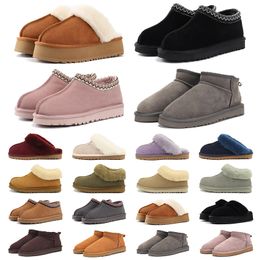 Heren Dames Designer Laarzen Schoenen Tazz Slippers Klassiek Zwart Wit Roze Beige marine grijs bruine laars Suède Wol Slippers pluizige mix Winter sneaker