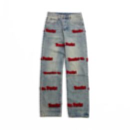 Heren dames designerbroek Parijs Graffiti tandenborstel Letterdruk Gewassen jeans denim Casual broek blauw S-XL