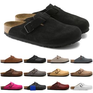 mannen vrouwen designer slippers klomp sandalen Boston zacht voetbed suède leer taupe mokka nerts tijm heren mode slijtage outdoor slippers schoenen