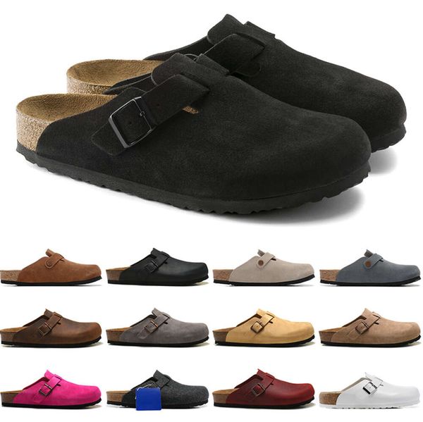 Hombres Mujeres Diseñador Diapositivas Zuecos Sandalias Boston Plantilla suave Gamuza Cuero Taupe Mocha Mink Tomillo Moda para hombre Scuffs Zapatillas al aire libre Zapatos 9920ess