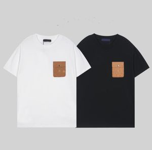Hommes Femmes Designers t-shirt tee Denim Lettre de poche en cuir gimmal manches courtes Homme Crew Neck paris Streetwear blanc noir S-3XL