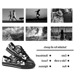 Men dames diy aangepaste schoenen lage top canvas skateboard sneakers drievoudige zwarte aanpassing UV printen sport sneakers danta 144-4