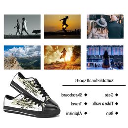 Hombres Mujeres DIY zapatos personalizados low top Canvas Skateboard zapatillas triple negro personalización UV impresión deportes zapatillas wangji 159-14