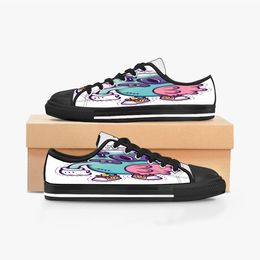 Men dames diy aangepaste schoenen lage top canvas skateboard sneakers drievoudige zwarte aanpassing uv printen sport sneakers shizi 180-2