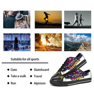Men dames diy aangepaste schoenen laag top canvas skateboard sneakers drievoudige zwarte aanpassing uv printing sport sneakers kele379