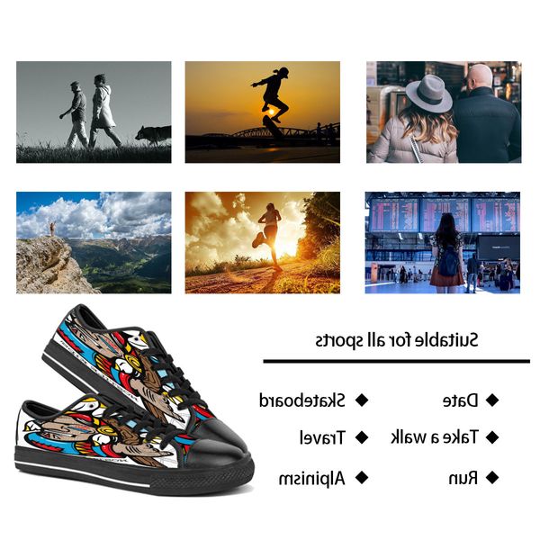 Hommes femmes bricolage chaussures personnalisées bas haut toile skateboard baskets triple noir personnalisation UV impression baskets de sport houzi 168-34