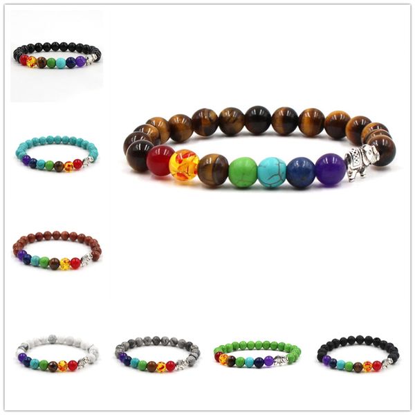 Hommes Femmes Éléphant Charmes 7 Chakra Mixte Pierre Guérison Chakra Prier Bracelet Lava Rock DIY Perles Bijoux Équilibrage Bracelets