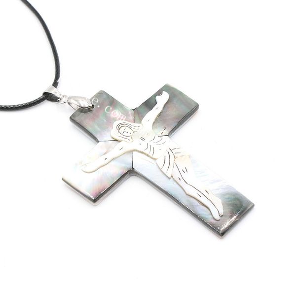 Hommes Femmes Foi Pendentif Superbe Arc-En-Paua Abalone Shell Nacre Jésus Christ Crucifix Croix Pendentif Collier Dieu Seigneurs Prière Religieux Bijoux Cadeau