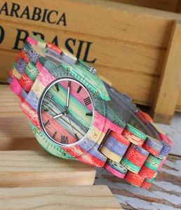 Men Dames Mode kleurrijk hout bamboe horloge quartz analoge handgemaakte volledige houten armband luxe polshorloges geschenken voor minnaars sh191267118