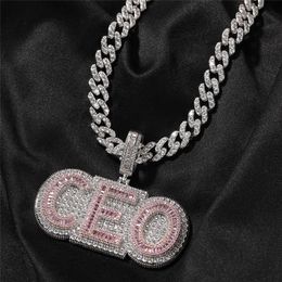Hommes femmes mode nom personnalisé Baguette lettre pendentif collier avec gratuit 24 pouces corde chaîne or argent Bling CZ bijoux cadeau
