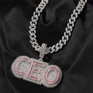 Men Women Fashion Custom Name Baguette Letter Pendant ketting met gratis 24inch touwketen Gold Silver Bling CZ Sieraden Gift