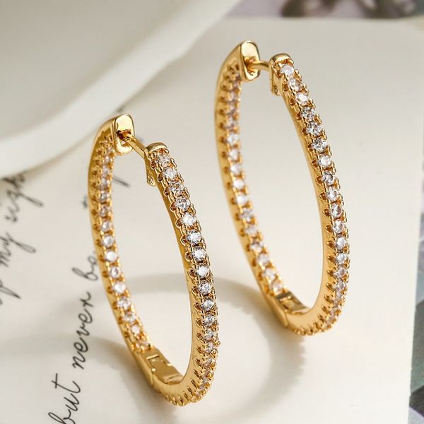 Boucles d'oreilles à la mode pour hommes et femmes, plaqué or jaune et blanc 18 carats, créoles scintillantes en CZ, cadeau pour femmes