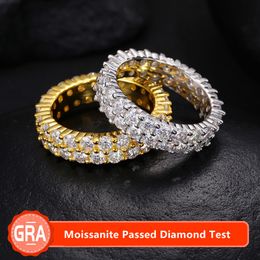 Anillo de moda para hombre y mujer, joyería de plata de ley 925, 2 filas, anillo de diamante de moissanita de 3mm para fiesta, boda, bonito regalo