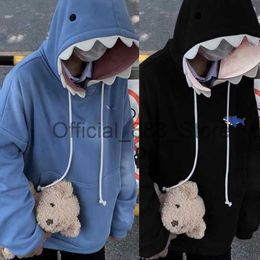 Hombres Mujeres Divertidos Dientes de Tiburón Sudaderas con capucha Harajuku Manga larga de gran tamaño Sudadera con cordón Suelto Bolsillo Jersey Top x0831