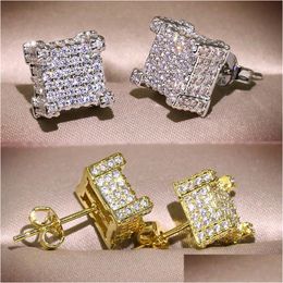 Mannen Vrouwen Gouden Oorknopjes Hip Hop Sieraden Cz Gesimuleerde Diamant Sier Mode Vierkante Oorbel Drop Levering Dhjbs