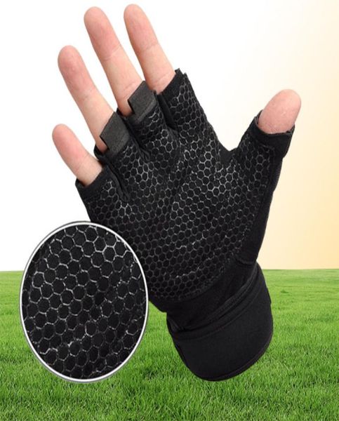 Hombres Mujeres medio dedo guantes de fitness guantes de levantamiento de pesas proteger la muñeca entrenamiento de gimnasia guantes deportivos de levantamiento de pesas sin dedos 5707722