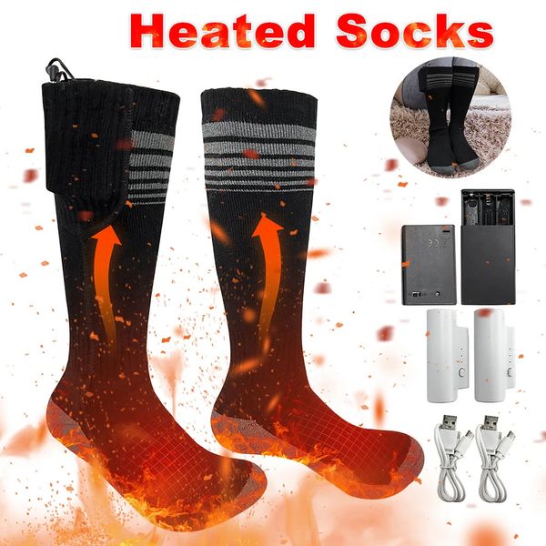 Hommes femmes chaussettes chauffantes avec USB isolation thermique respirant points extérieurs bottes chaussette de ski 231225