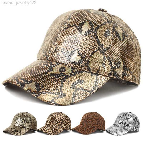 Hombres Mujeres alta calidad piel de serpiente estampado cuero papá sombrero gorra de béisbol ajustable deporte clásico estampado de leopardo sombrero de hueso al aire libre