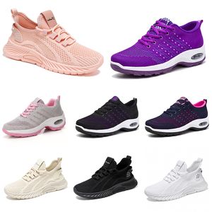 Hombres Mujeres senderismo nuevos zapatos para correr zapatos planos suela suave moda púrpura blanco negro cómodo deportes franjas de diferente Color Q6 84
