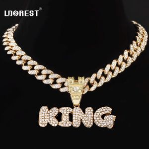 Men Women Hip Hop Bling King Queen Letter Pendant ketting 13mm Miami Cuban Link -ketting Kettingen Iced Out Charm Fashion Jewelry 240411