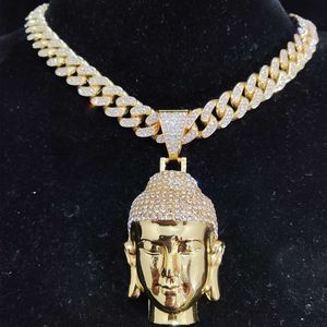 Collar con colgante de Buda de Hip Hop para hombres y mujeres con cadena cubana de cristal de 13mm, collares con amuleto de HipHop, joyería con dijes a la moda, los mejores regalos