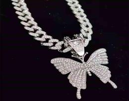 Hommes Femmes Hip Hop Glacé Bling papillon Pendentif Collier avec 1 m Miami Chaîne Cubaine HipHop Collier De Charme De Mode Jewelry277z2205226