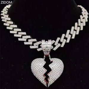 Hommes femmes Hip Hop glacé Bling coeur pendentif collier avec 13mm losange chaîne cubaine HipHop colliers mode bijoux cadeaux